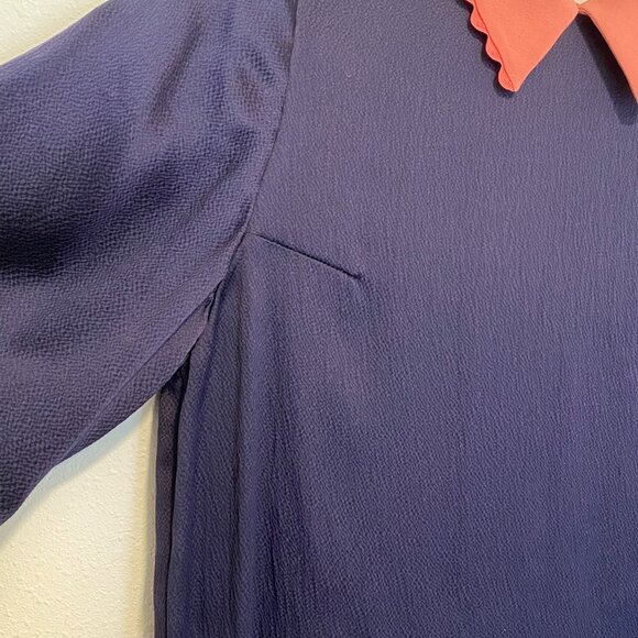 ROKSANDA Navy Searsucker Silk Peter Pan Collar Blouse Size 8 - Picture 6 of 12